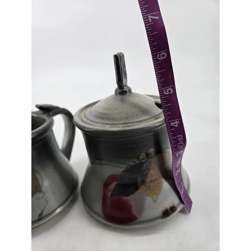 Vintage 80s Carson Studio Pottery Abstract Art Creamer And Sugar Set